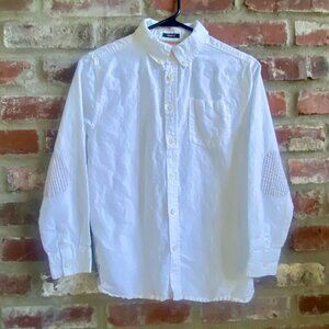Gymboree Boy's White Button Down Shirt, Slim Fit, Elbow Patches, Size L (10-12)